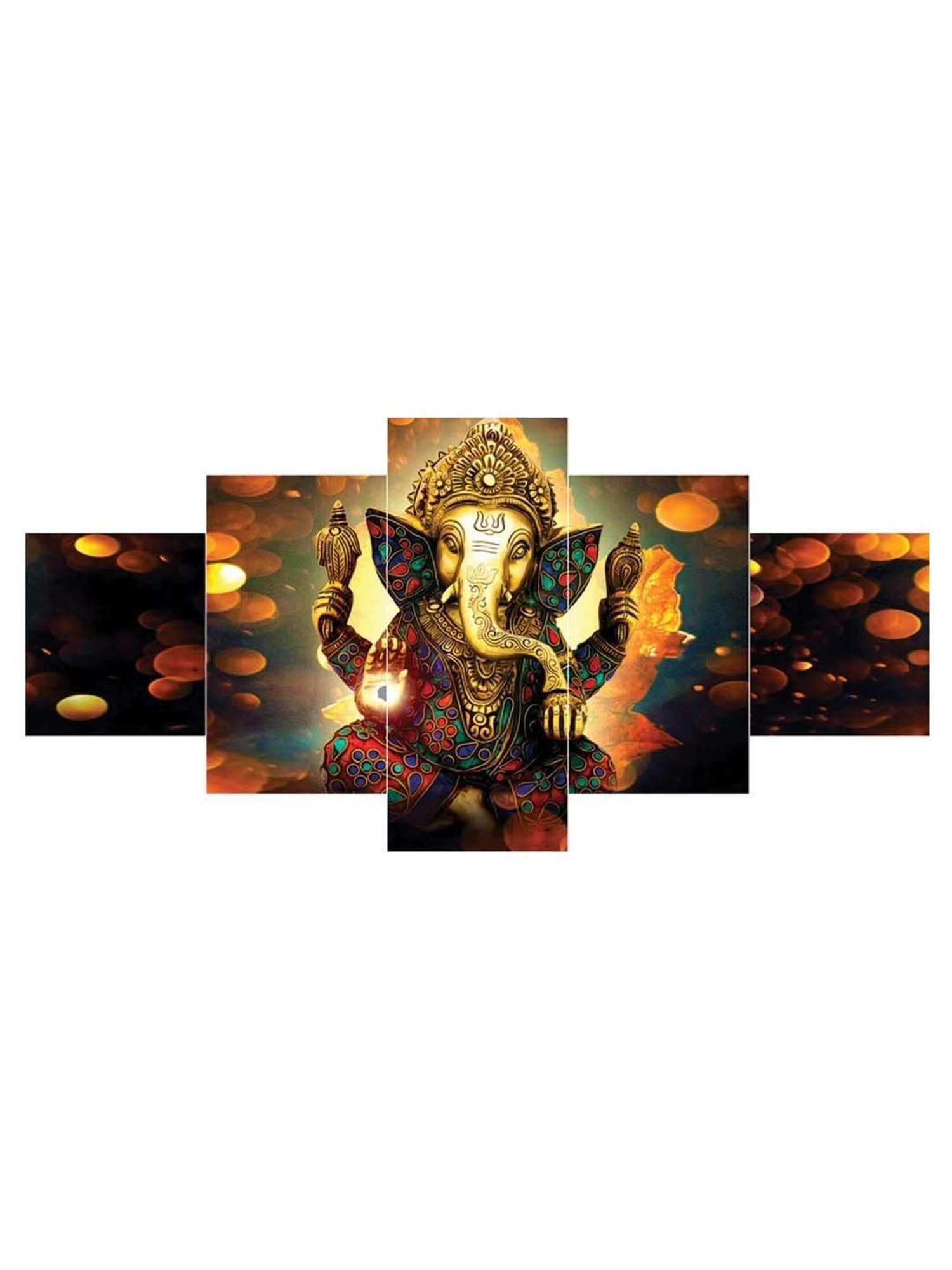 CHRONIKLE Multicolor Wood Lord Ganesha 3D Wall Painting - Set of 5