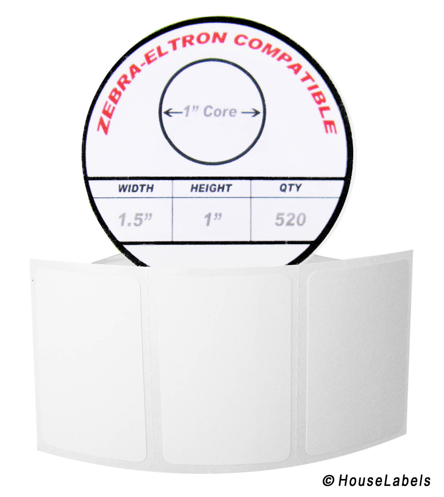 Zebra/Eltron-Compatible 1.5 x 1 Labels (1-1/2" x 1") -- BPA Free! (1 Roll; 520 Labels per Roll)