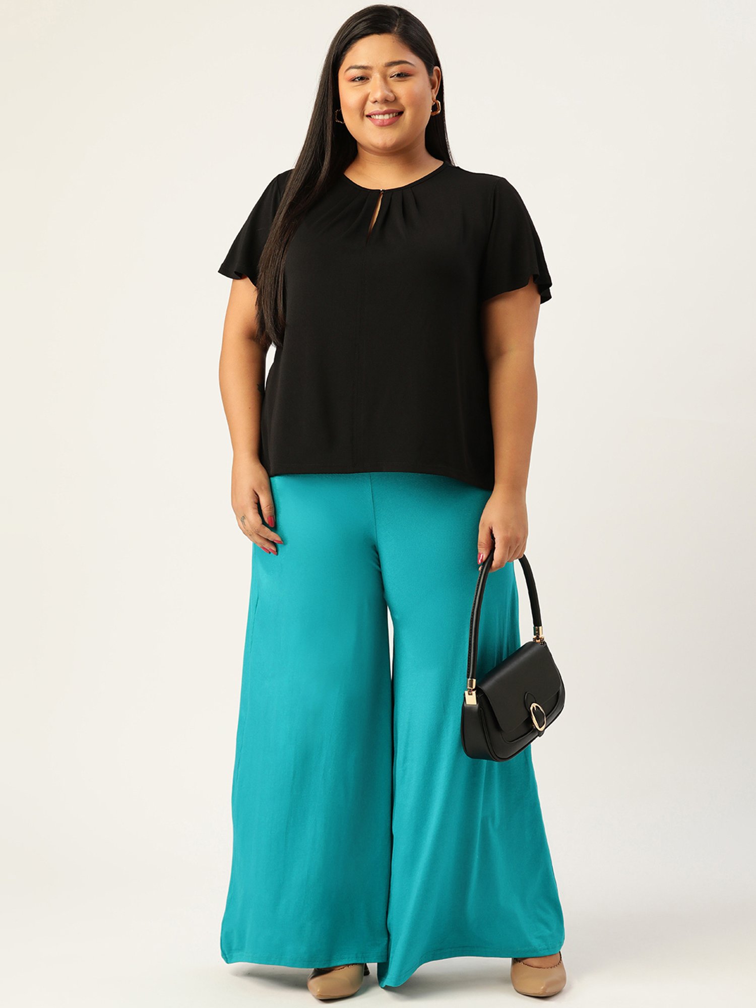 theRebelinme Turquoise High Rise Palazzos