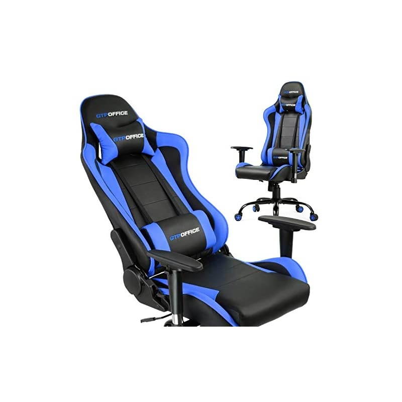Chair Racing Style High Back Computer Chair Adjustable Recliner Leather Office Desk Chair with Headrest and Lumbar Support,Blue