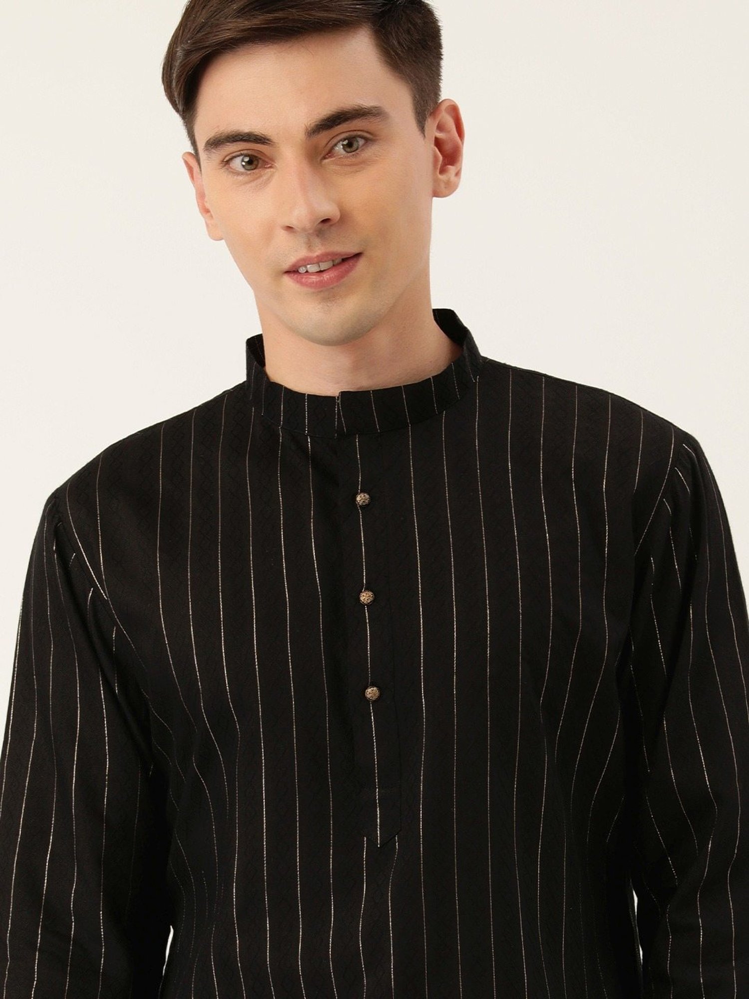 SWAGG INDIA Black Regular Fit Self Pattern Kurta