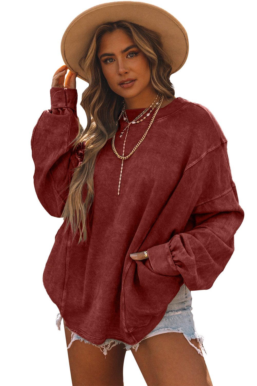 Red Mineral Wash Twist Backless Oversized Sweatshirt