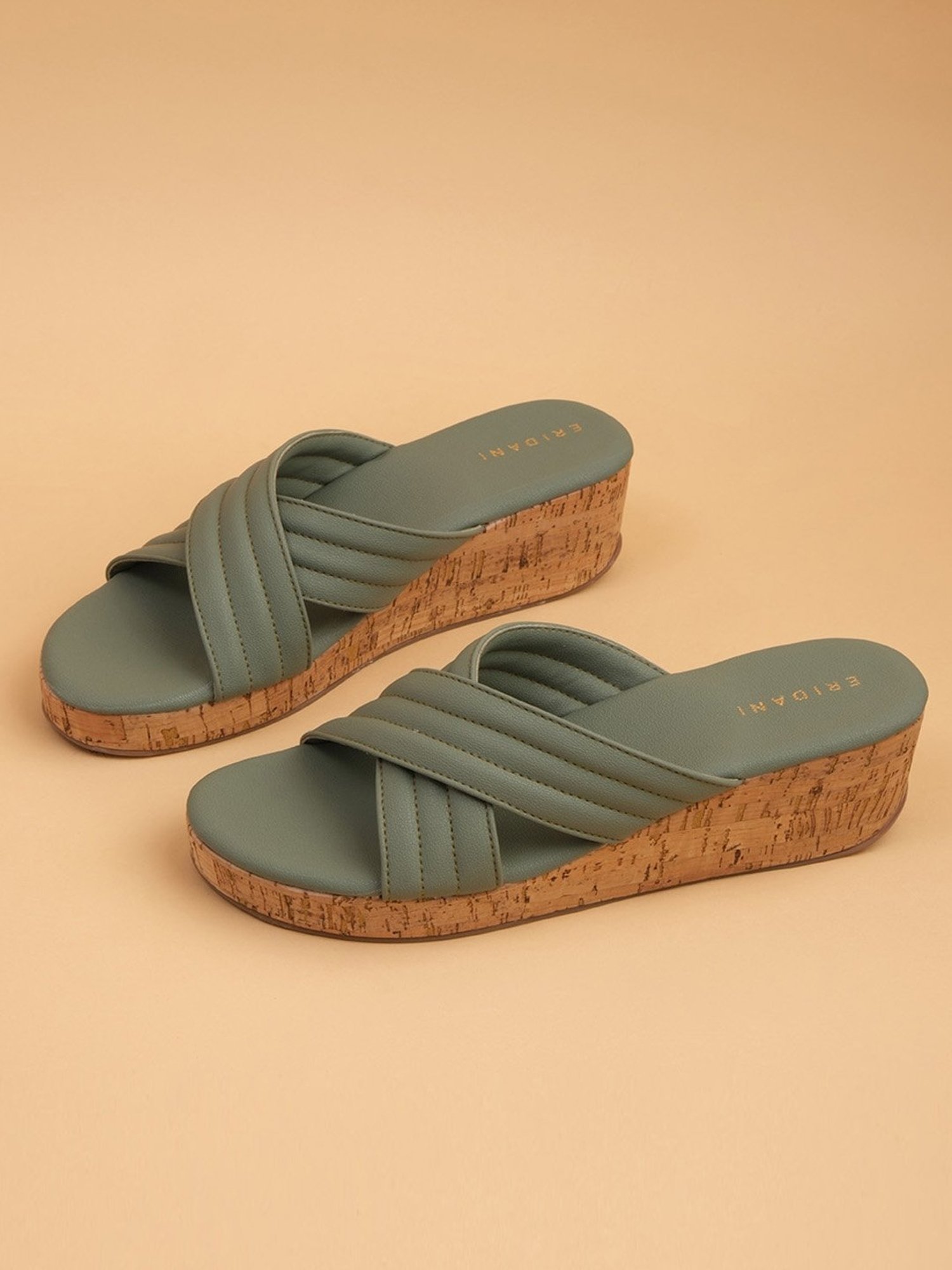 Eridani Women's Tracy Green Cross Strap Wedges