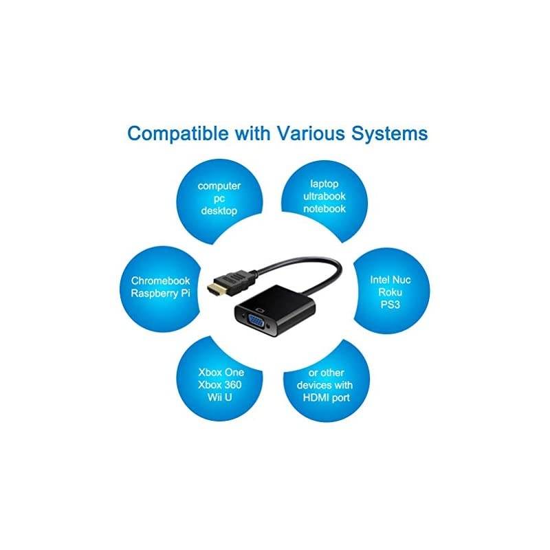 HDMI to VGA Adapter Male to Female for Computer Desktop Laptop PC Monitor Projector HDTV Chromebook Raspberry Pi Roku Xbox and More Black 5