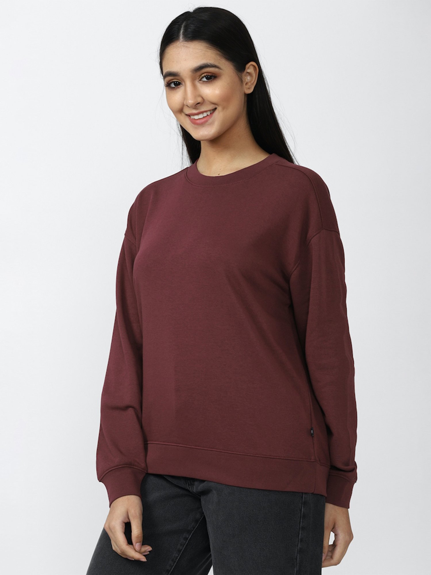 Forever 21 Maroon Round Neck Pullover