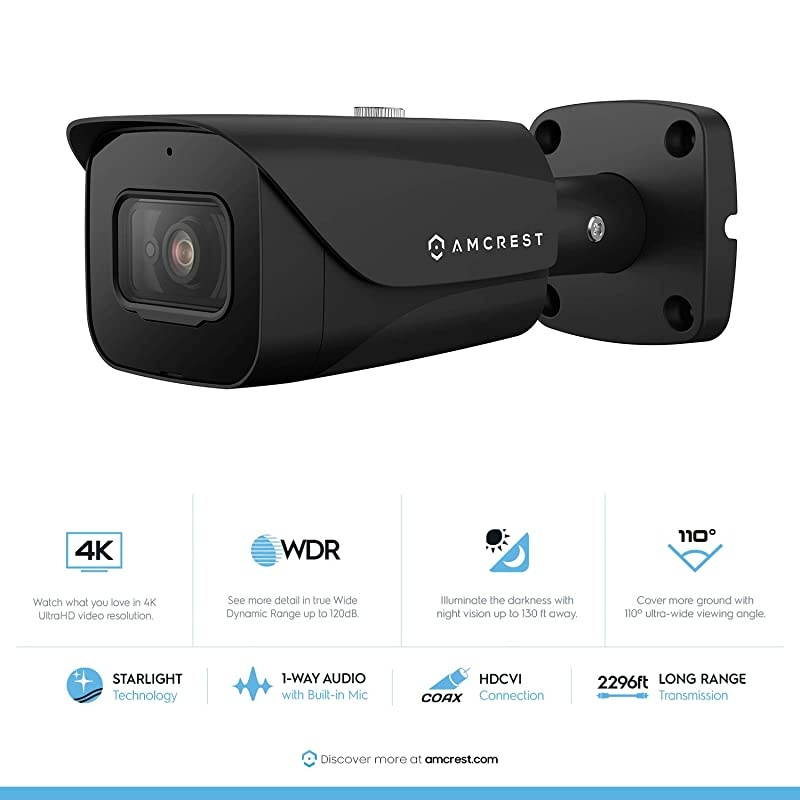 ProHD 4K Bullet Outdoor Security Camera, 4K (8-Megapixel), Analog Camera, 130ft Night Vision, IP67 Weatherproof Housing, 2.8mm Lens 110&deg; Wide Angle, Built-in Microphone, Black (AMC4KBC28-B)