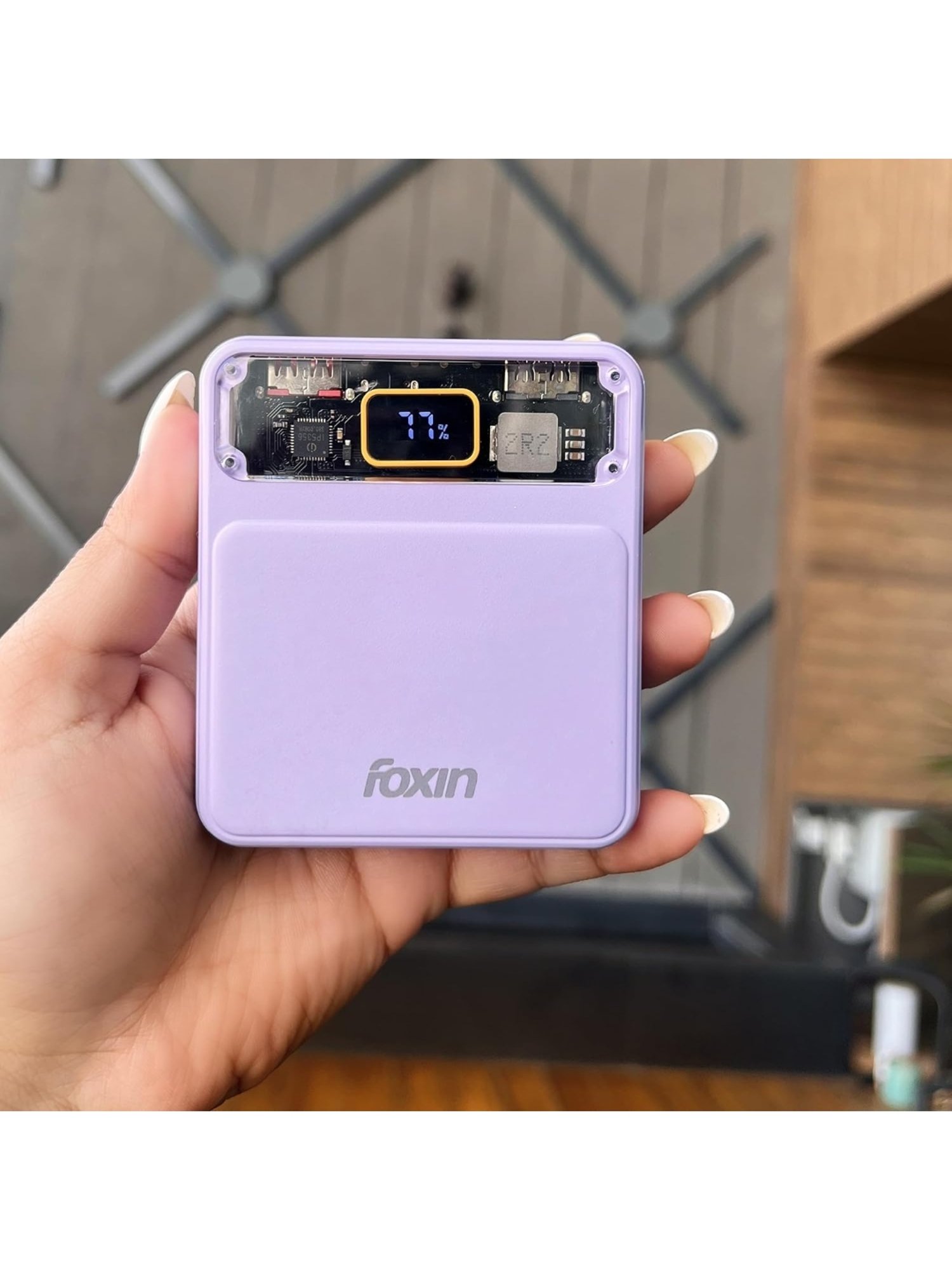 Foxin All-in-One 22.5W QC plus PD 10000 mAh Power Bank with Built-in Charging Cables (Purple)