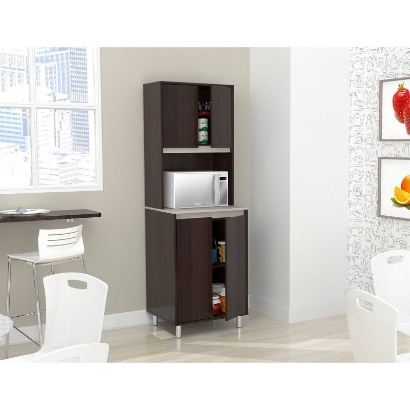 4 Door Breakroom Cabinet with Open Space Espresso/Amber Gray - Inval