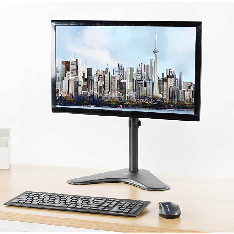 Single Monitor Stand Freestanding VESA Steel Mount Base Riser fits 13 to 32 inch Screens Adjustable Height Tilt Swivel Rotation STANDV001H