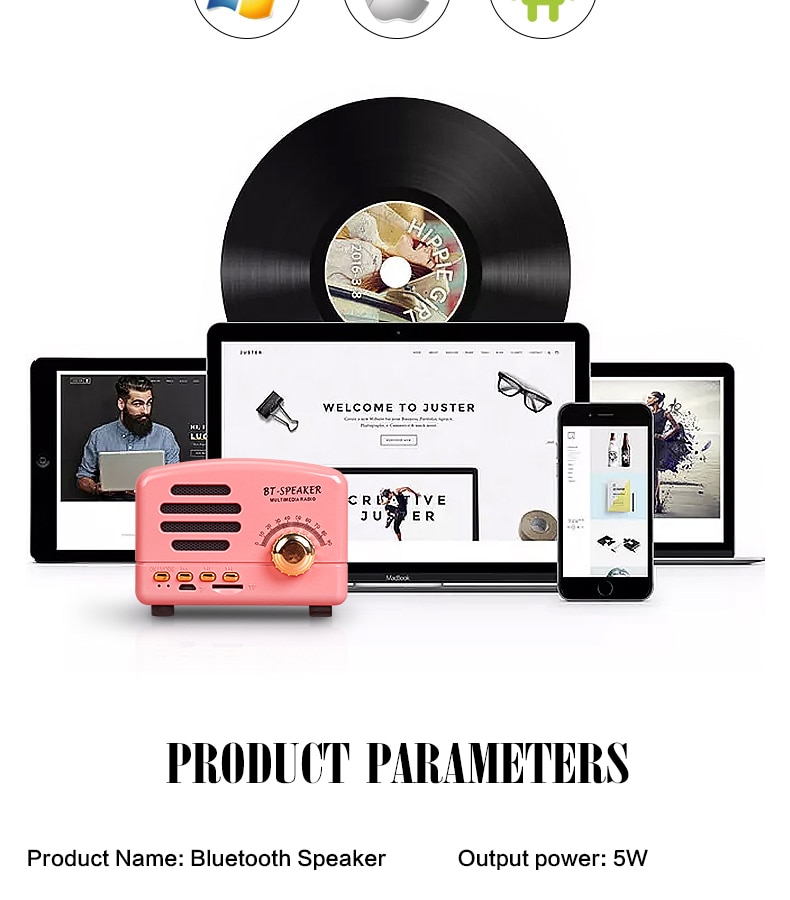 Retro Bluetooth Speaker FM Radio Wireless Portable Mini Super Bass Music Loudspeakers 2 Channel For Computer Phone Support TF