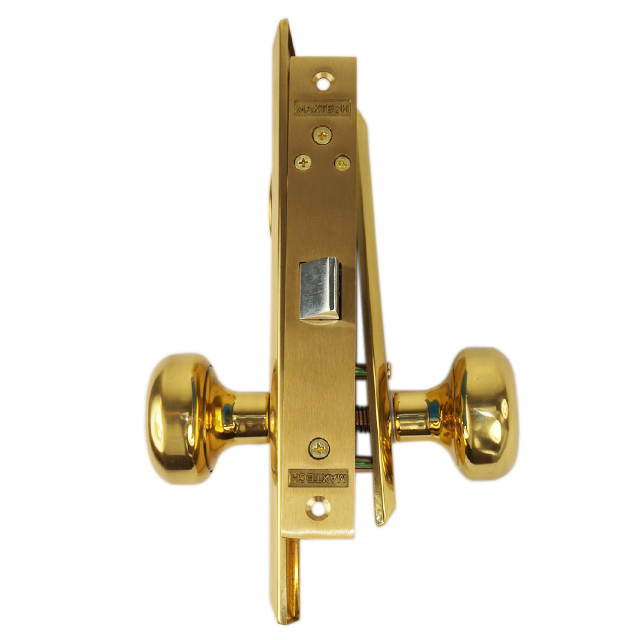 Maxtech (Like Marks 114DW) Polished Brass Left Hand Heavy Duty Mortise Lock Knob Vestibule Function Always Locked Storeroom Latch Only Lockset, Screwless Knobs Thru Bolted Lock Set