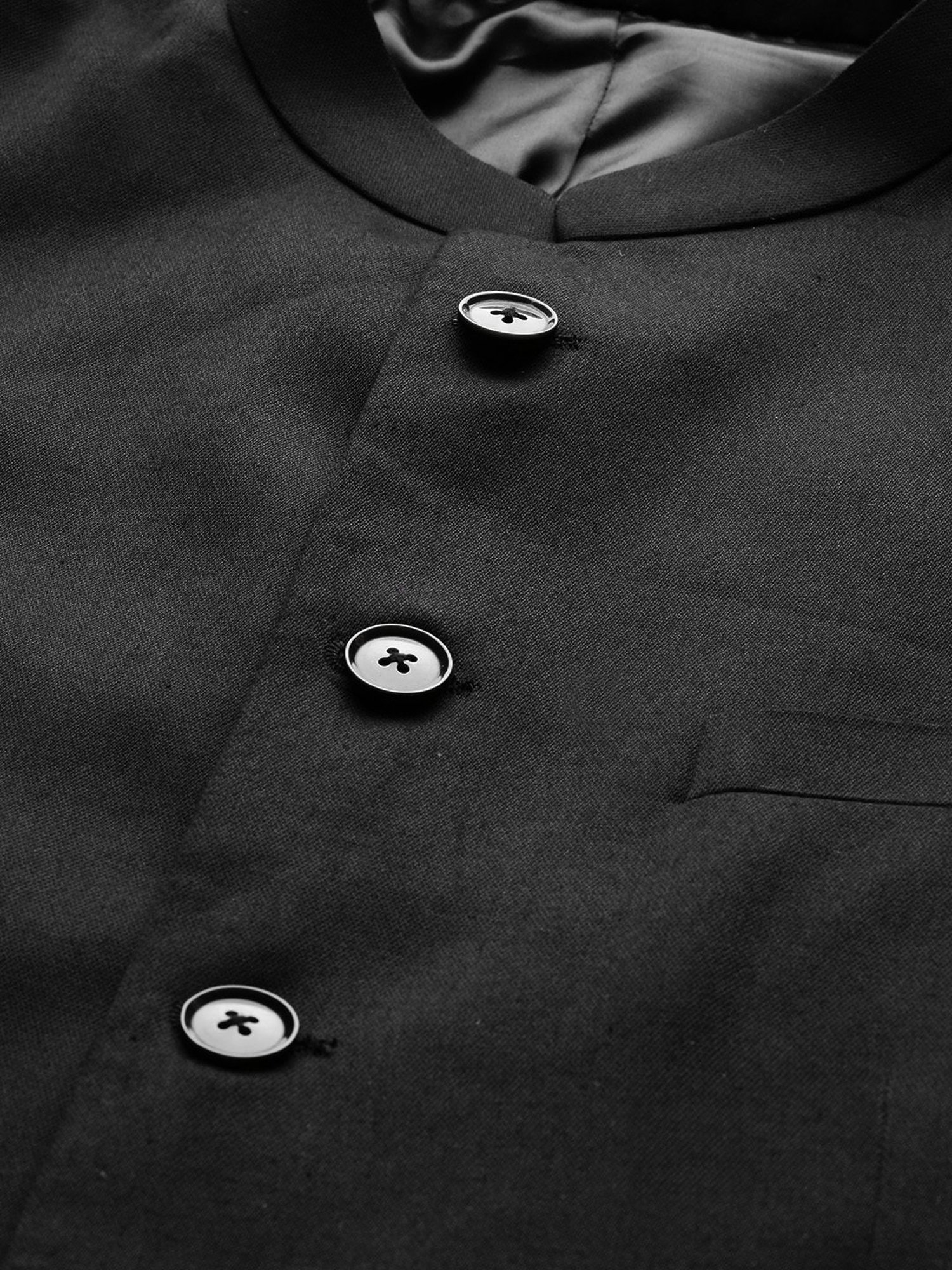 ManQ Black Slim Fit Mandarin Collar Blazer