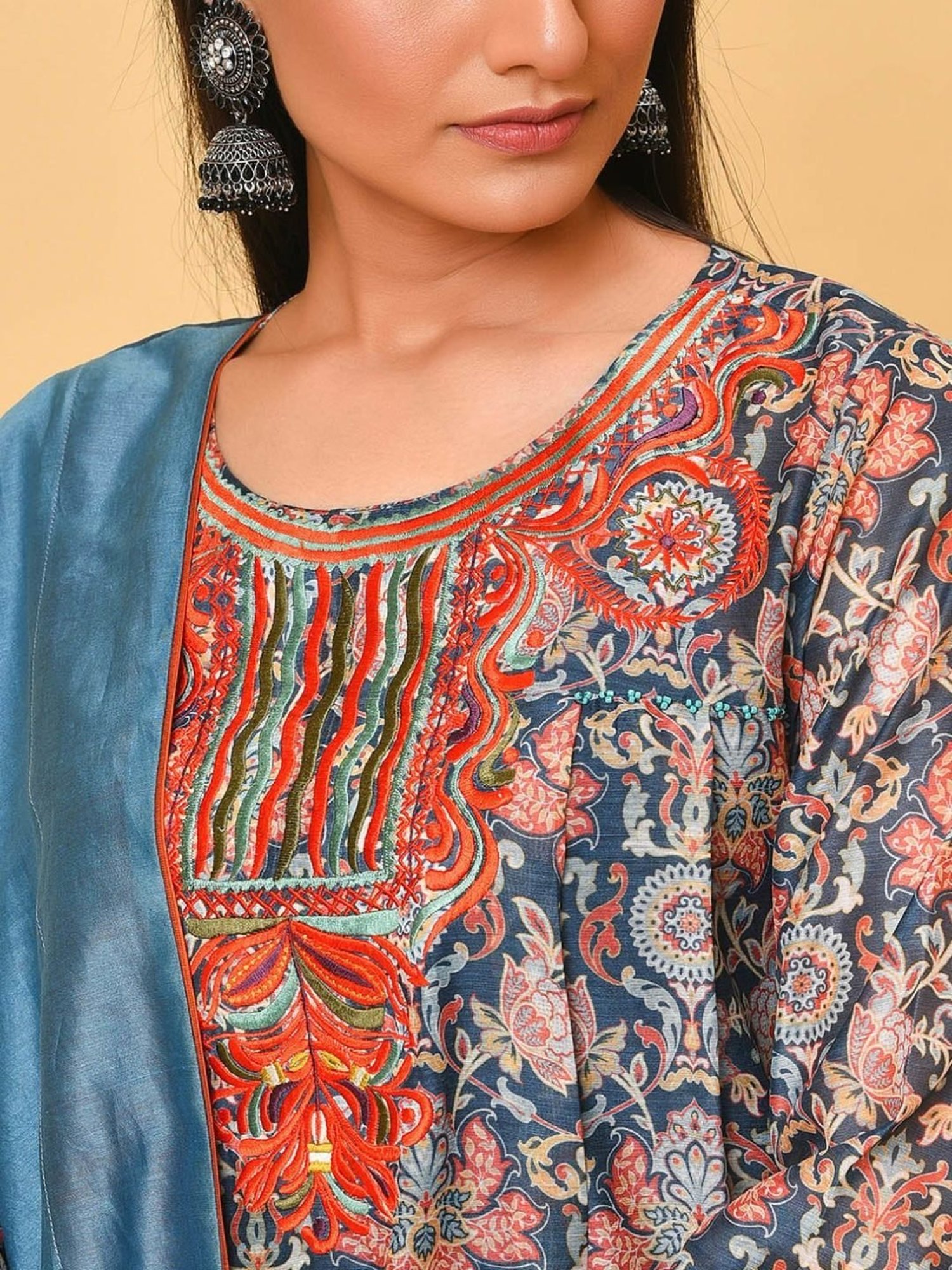 Nuhh Blue Printed Kurta with Pant & Dupatta