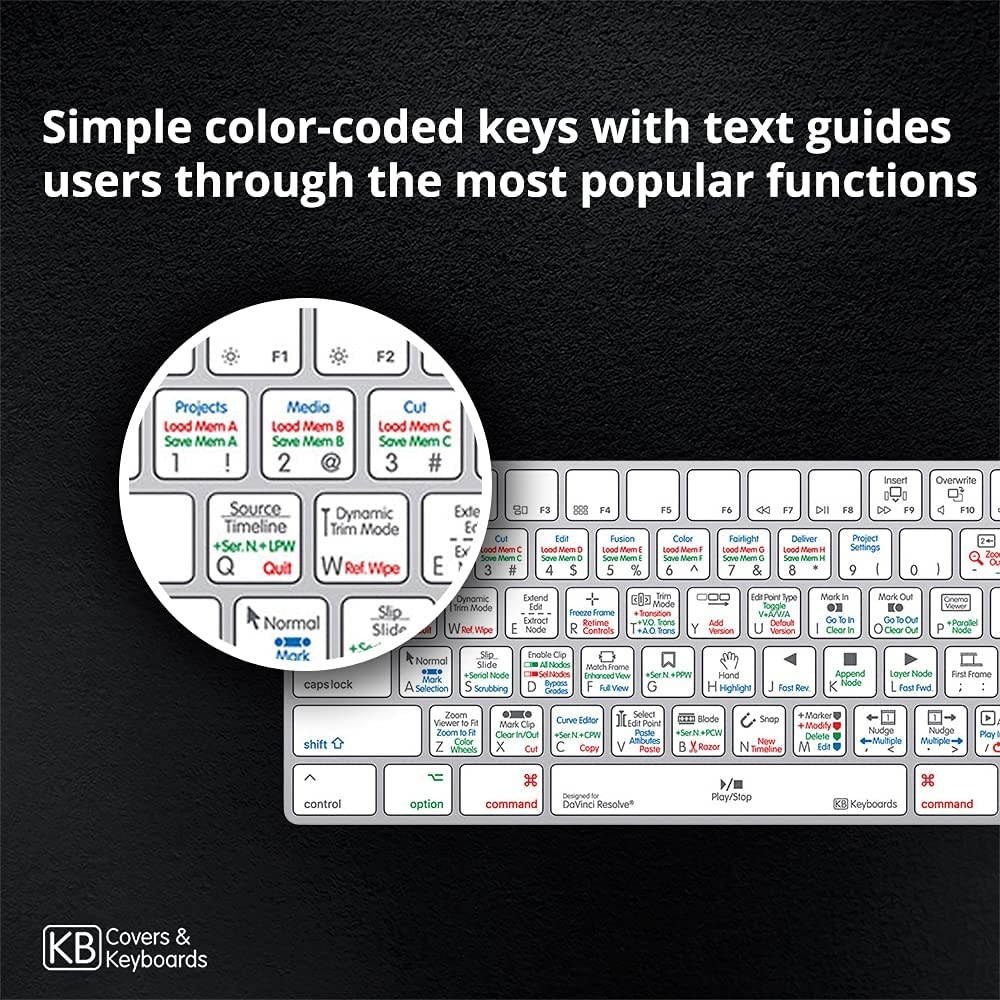 KB Covers Davinci Resolve Keyboard | Editing Keyboard Compatible with macOS & Windows | USB-A