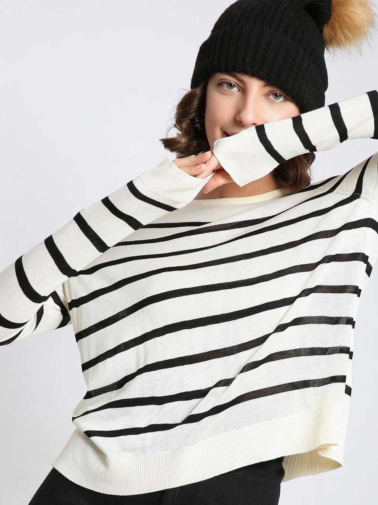 Vero Moda Black & White Cotton Striped Pullover