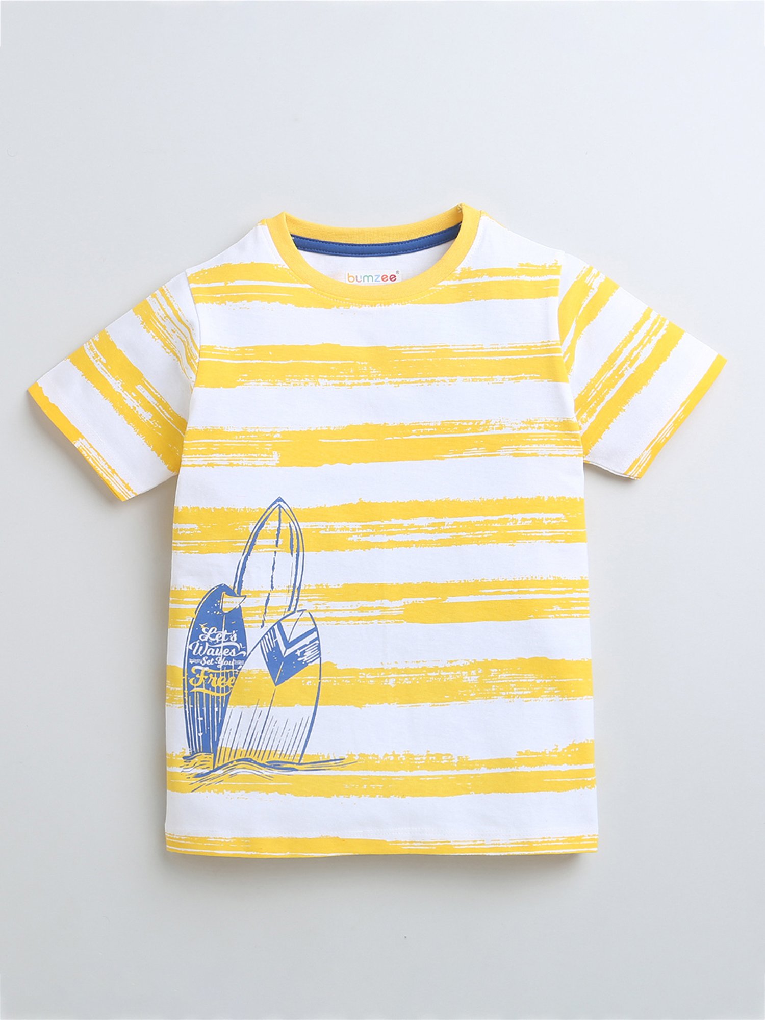Bumzee Kids Yellow & White Striped T-Shirt