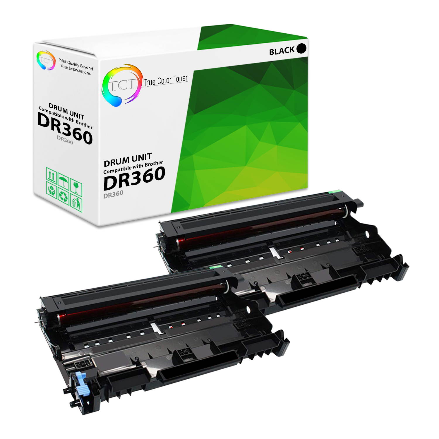 TCT Premium Compatible Drum Unit Replacement for Brother DR-360 DR360 Black works with Brother HL-2140 2150N 2170W, DCP-7030 7040, MFC-7320 7340 7440N 7450 7840W Printers (12,000 Pages) - 2 Pack