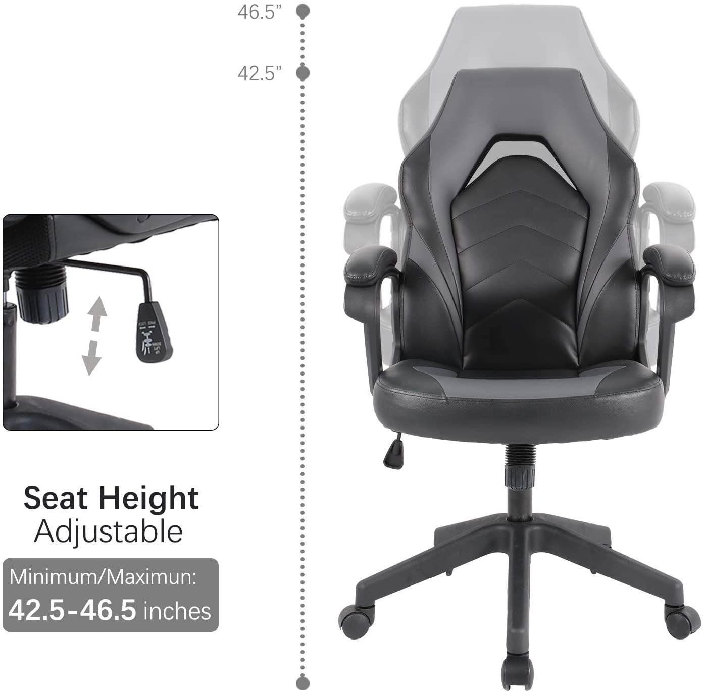 Racing Gaming Chair Executive Bonded Leather Computer Office Chair with Adjustable Height and Padding Armrest