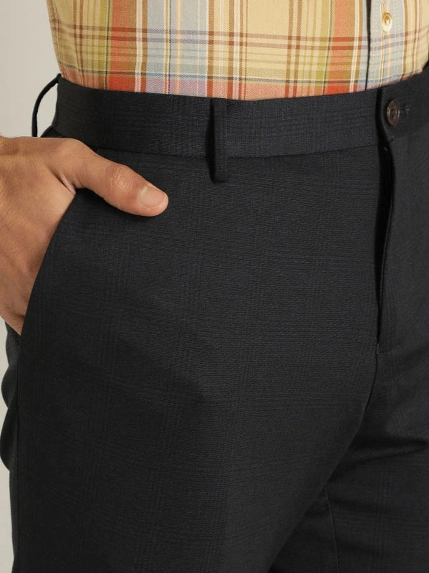 Indian Terrain Navy Tapered Fit Checks Trousers