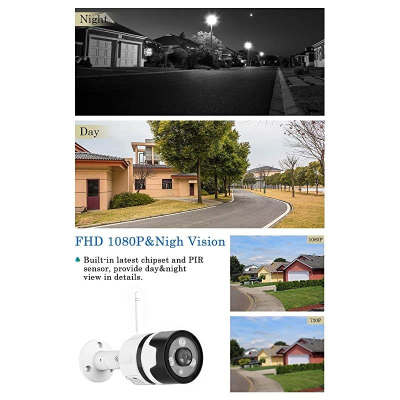Outdoor Security Camera Wireless WiFi  FHD 1080P 180&deg; Angle Home Bullet Surveillance Cameras Camera for Home Security with IP66 Waterproof Night Vision Motion Detection TwoWay Audio