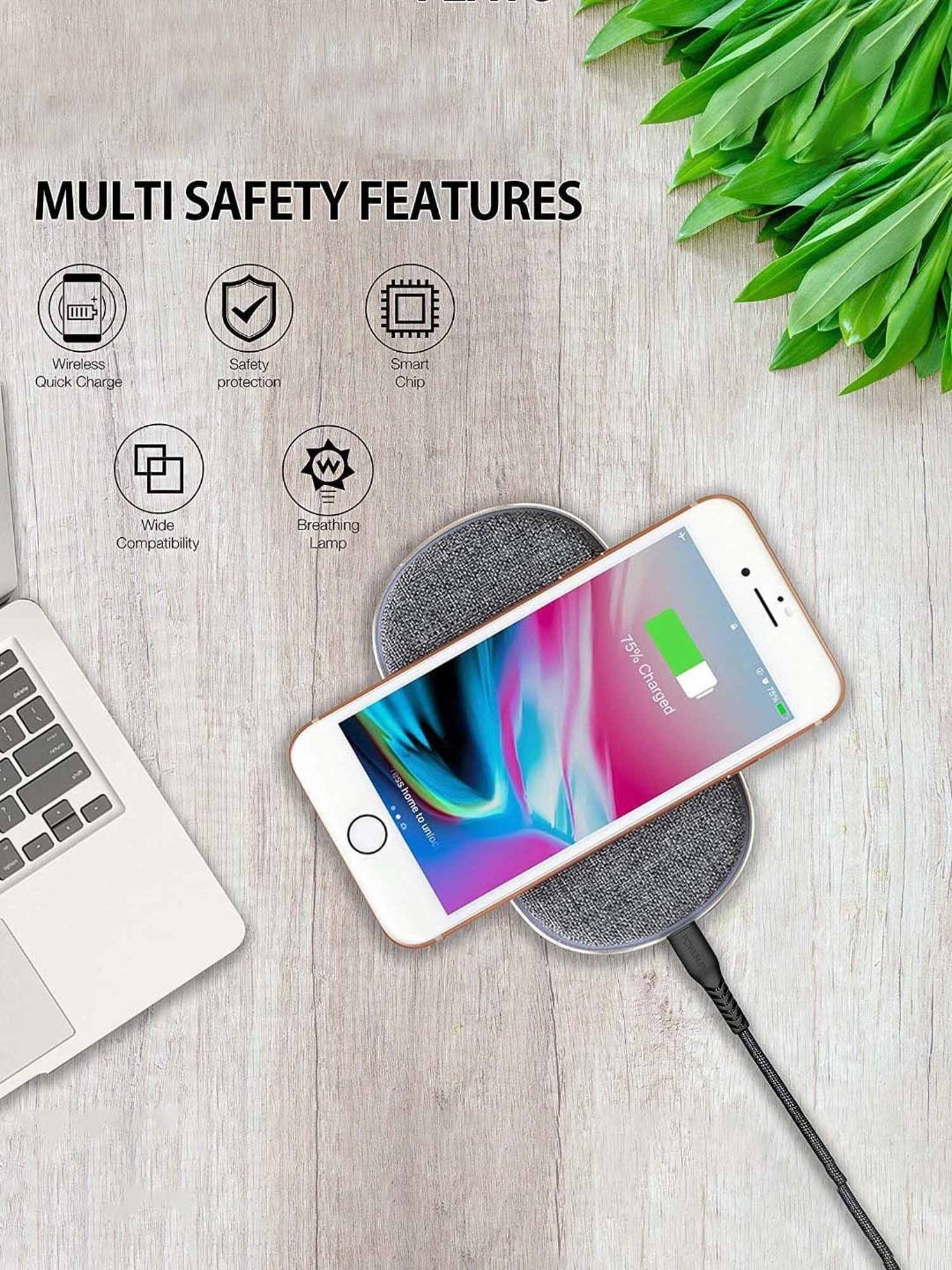 Powerup Stay Charged 15W High Speed Wireless Charger Pad (Grey)