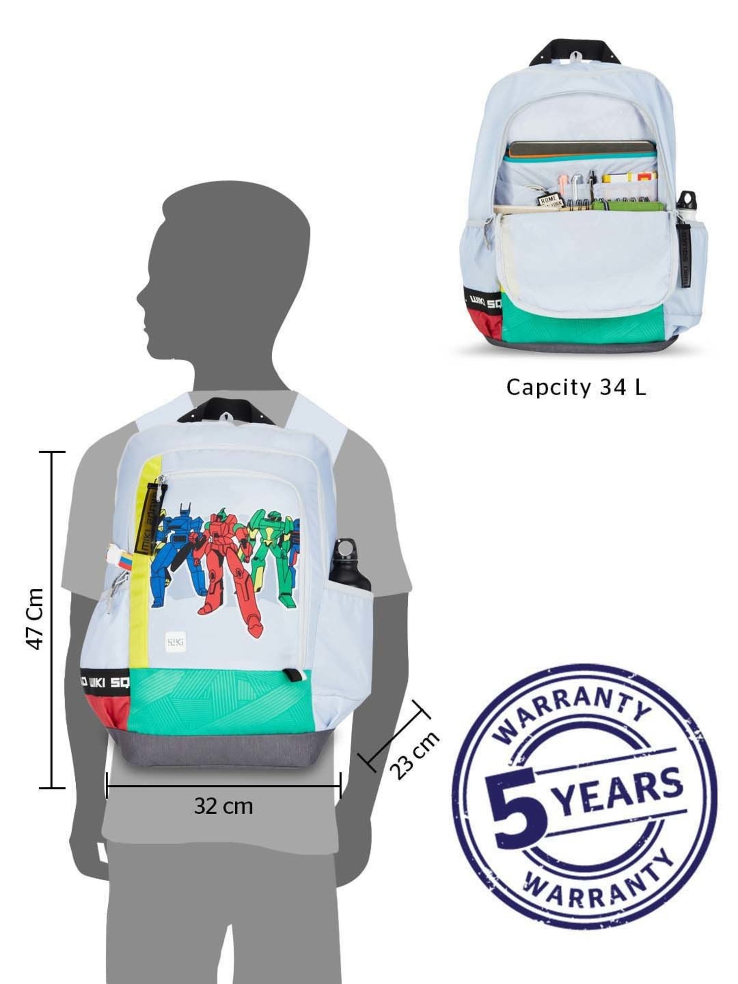 Wiki 34 Ltrs Grey Medium Backpack
