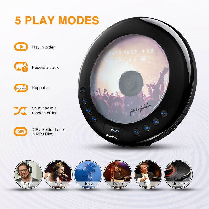 Portable CD Player w/ earphones Compact Disc CD Player Anti-Skip FM Transmitter