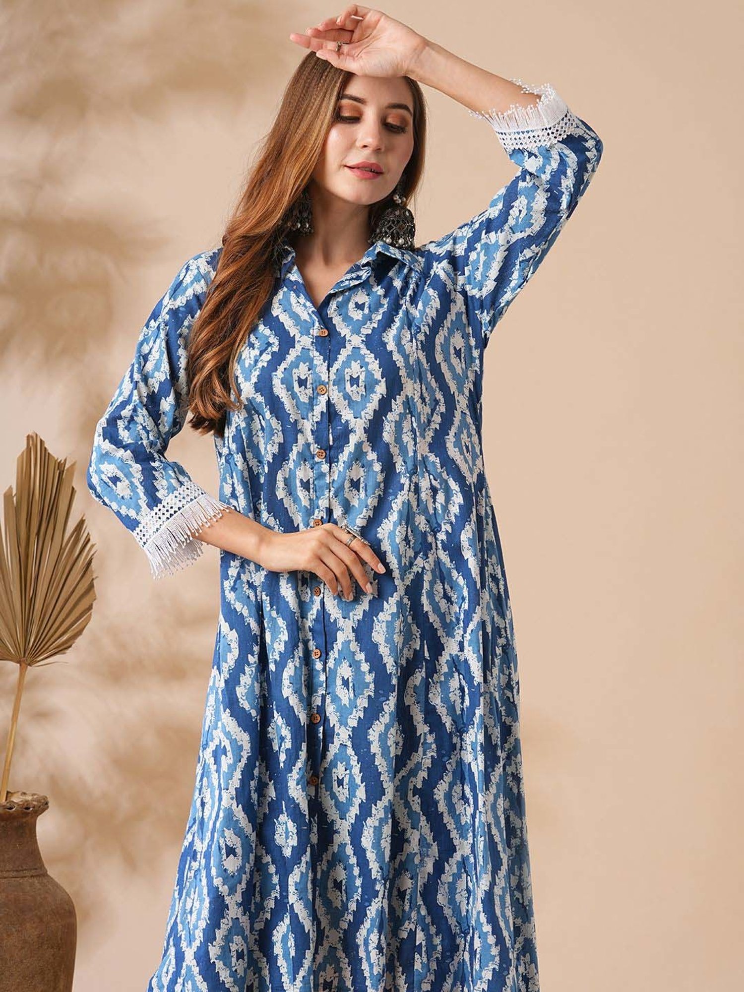 Fashor Blue Cotton Printed Kurta & Pant Set
