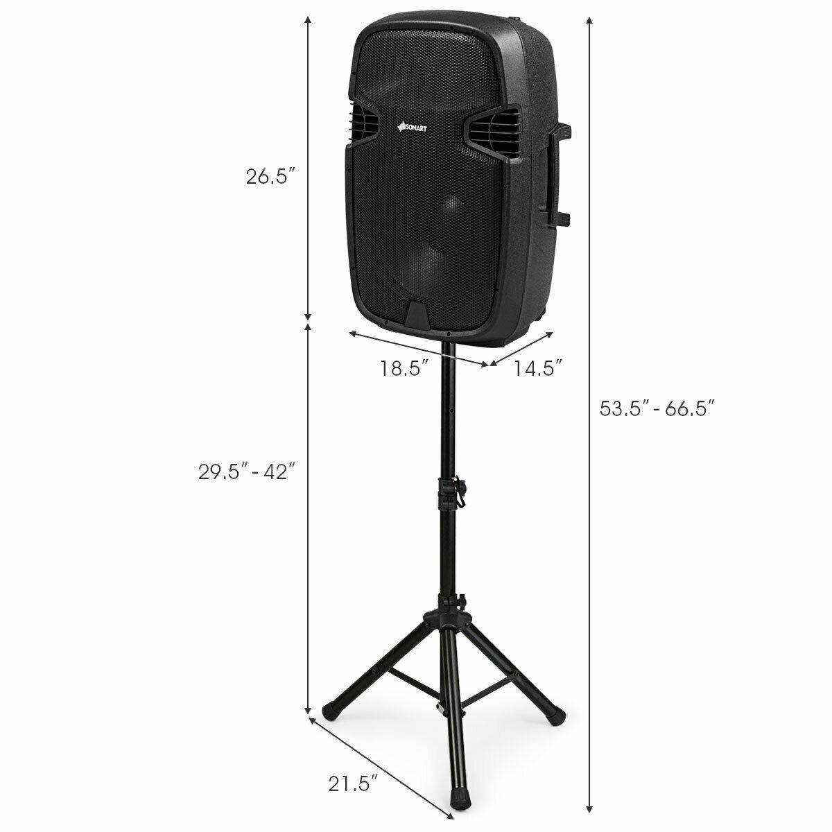 3000 W Dual 15" Powered Speakers with Bluetooth and Adjustable Bracket