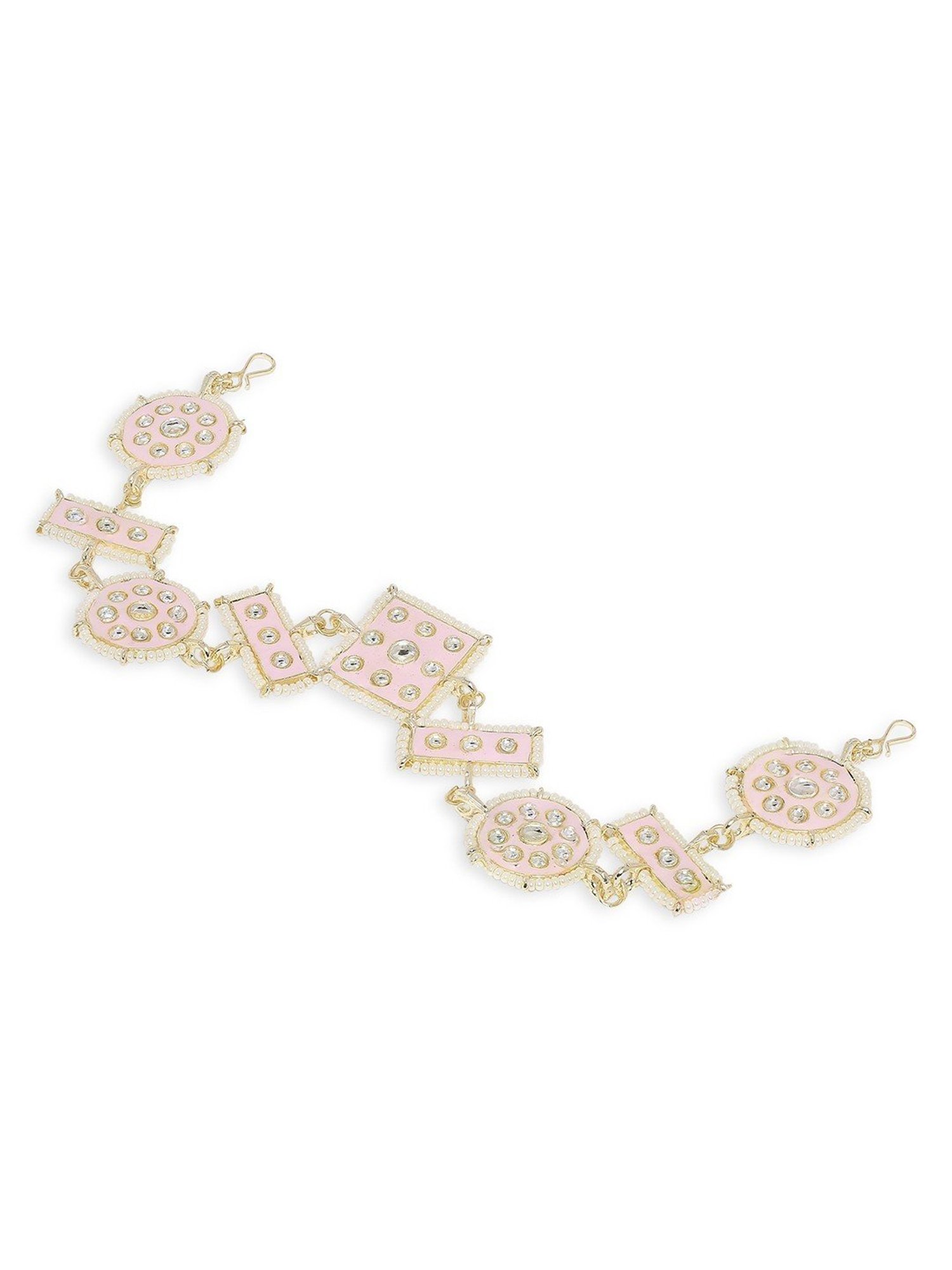 Oomph Pink Meenakari Enamel & Kundan Traditional Wedding Bridal Matha Patti