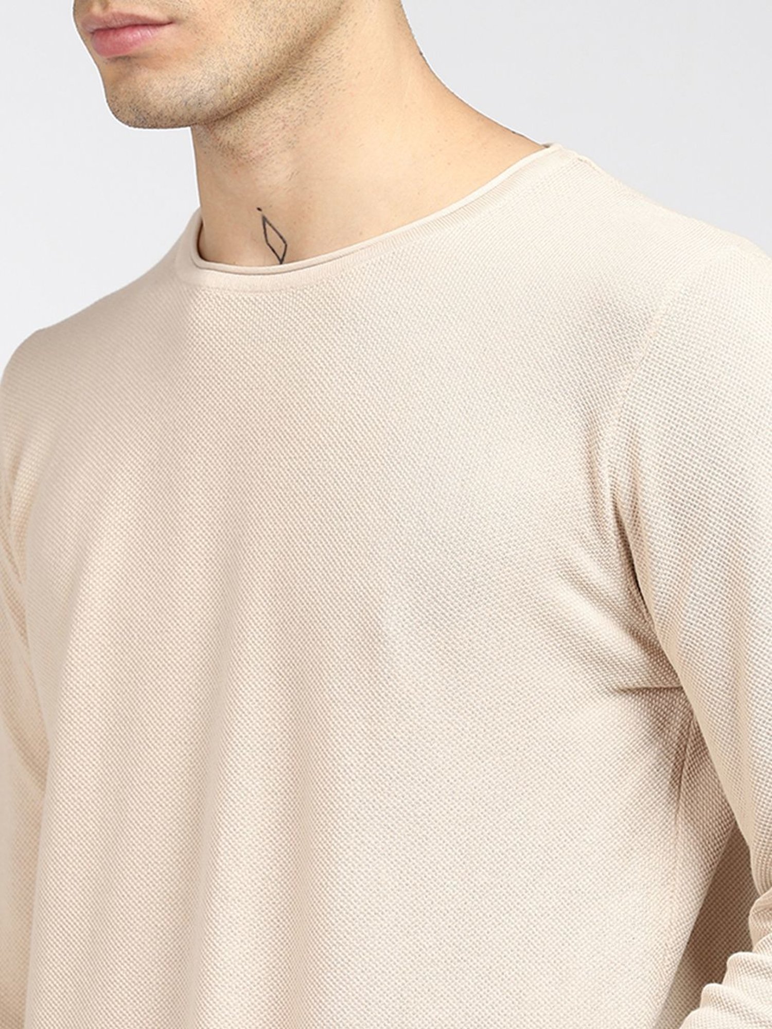 Jack & Jones Beige Cotton Regular Fit Sweater