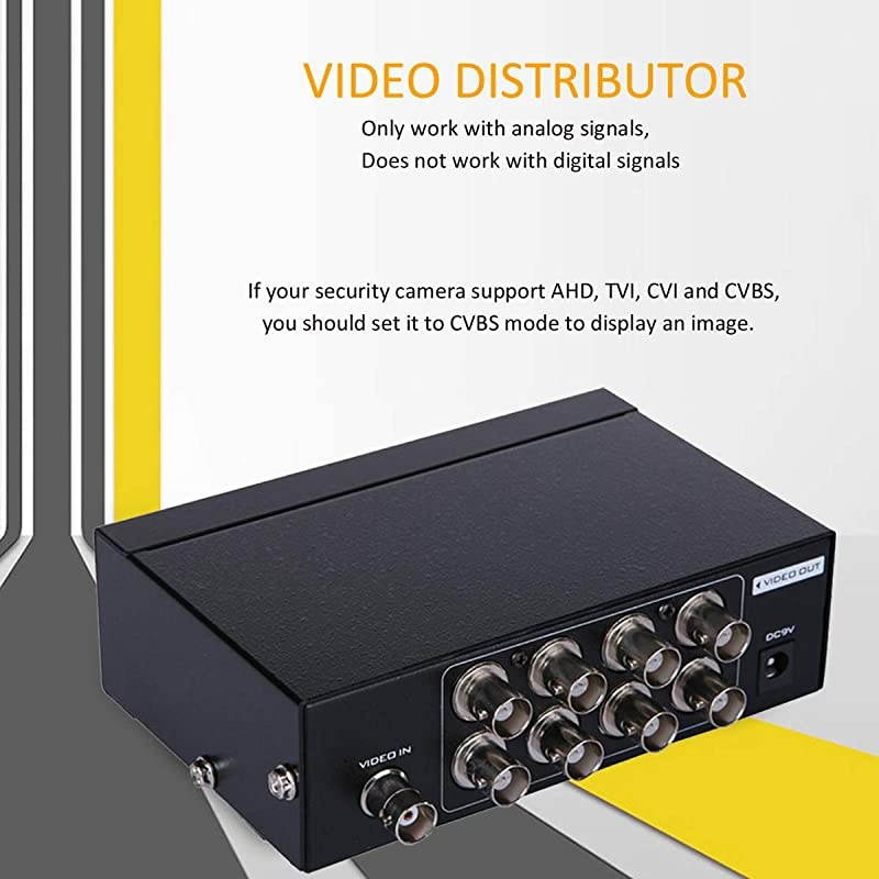 8-Port (1 Input 8 Output) BNC Video Splitter Box Coaxial Distributor Amplifier for Video Monitoring System CCTV Security Camera