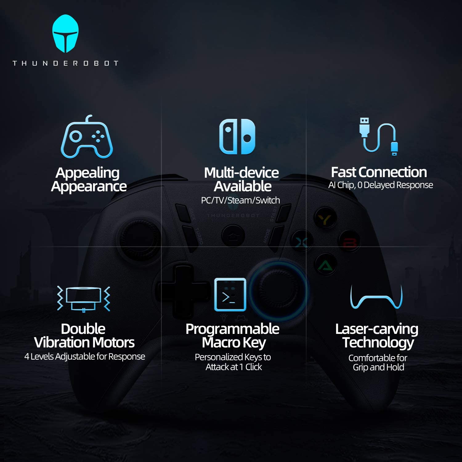 ThundeRobot Wired Gaming Controller,Gamepad G30 USB Wired PC Joystick Gamepad with Customized Buttons, Dual Vibration Motors, Ergonomic Laptop Game Controller for PC with Windows Vista/7/8/8.1/10
