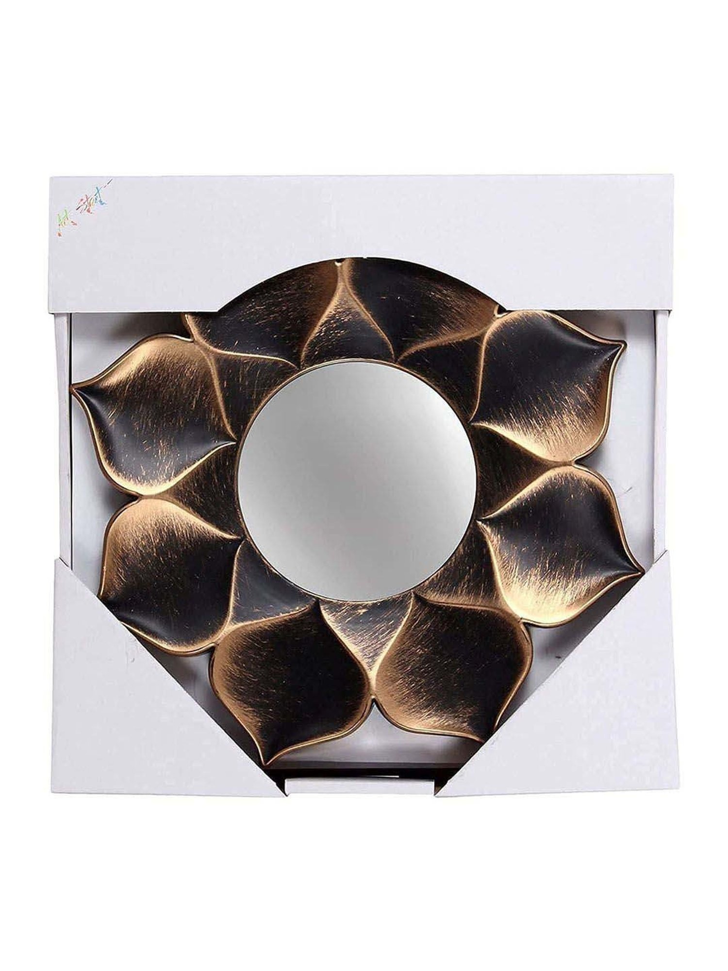 Art Street Brown Plastic Lotus Petal Decorative Wall Mirror - Set of 2