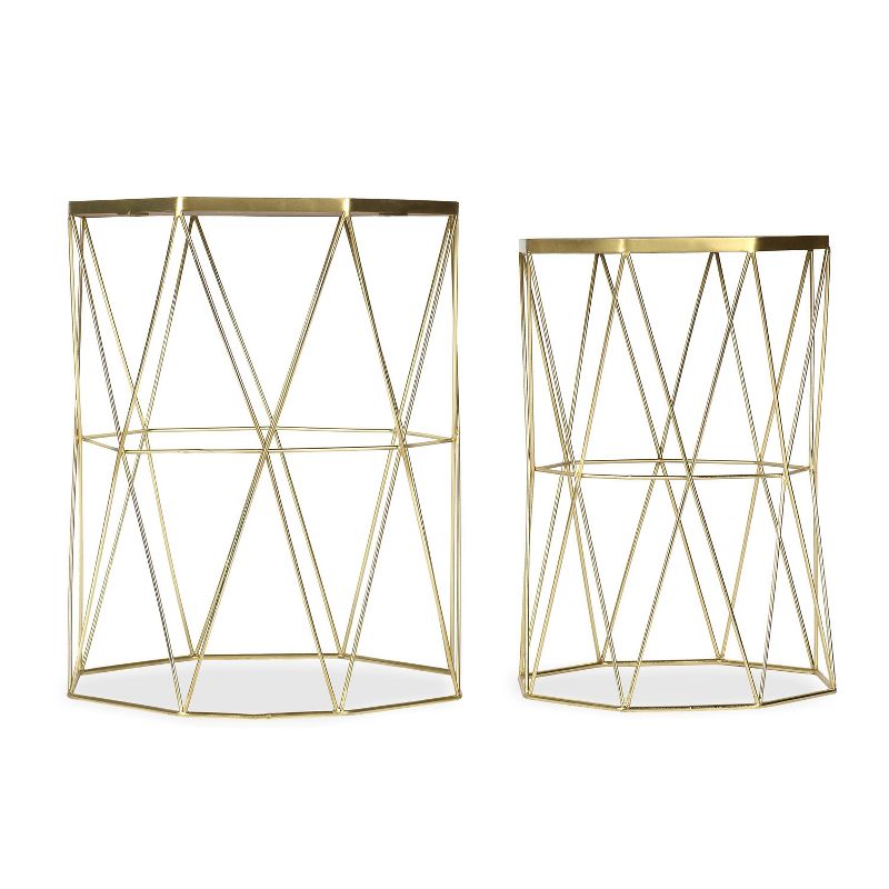 Set of 2 Regata Side Tables Natural/Antique Brass - Poly & Bark