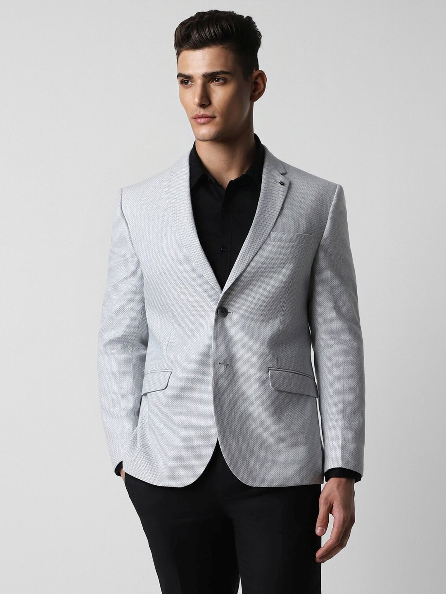 Van Heusen Grey Linen Slim Fit Texture Blazer