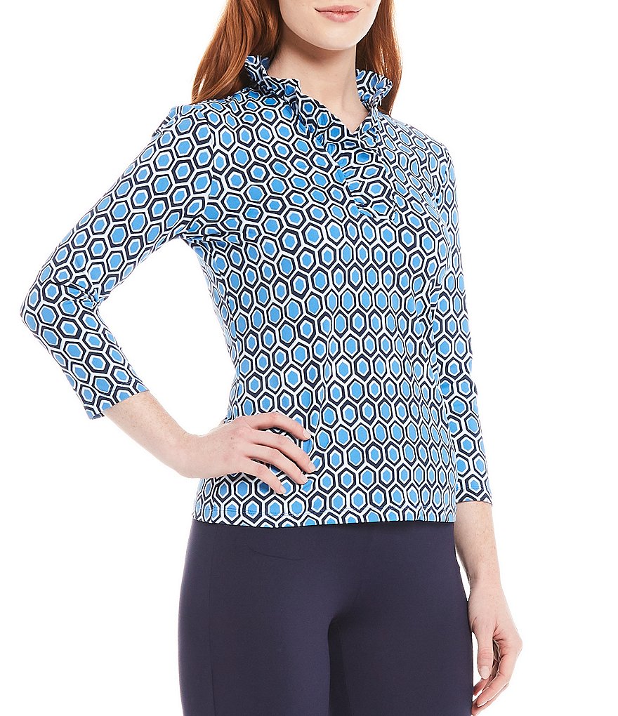 J.McLaughlin Durham 3/4 Sleeve Ruffle V-Neck Top