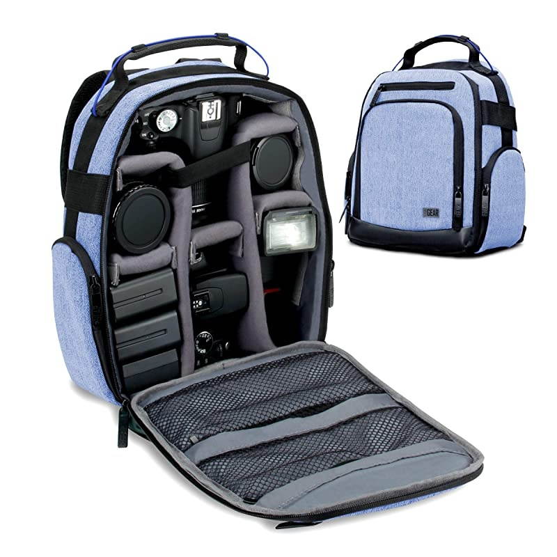 Portable Camera Backpack for DSLR (Blue) with Customizable Accessory Dividers, Weather Resistant Bottom and Comfortable Back Support - Compatible with Canon, Nikon and More