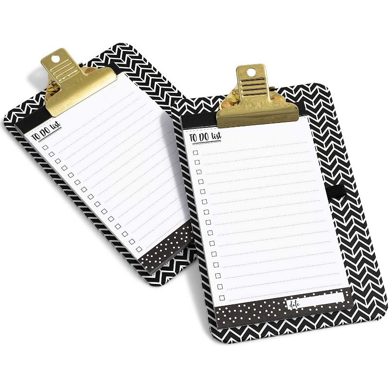 2-Pack Mini Clipboard with to Do List Note Pads Included, Gold Clip, for Shopping Grocery Reminder (6.3 x 4 inches)