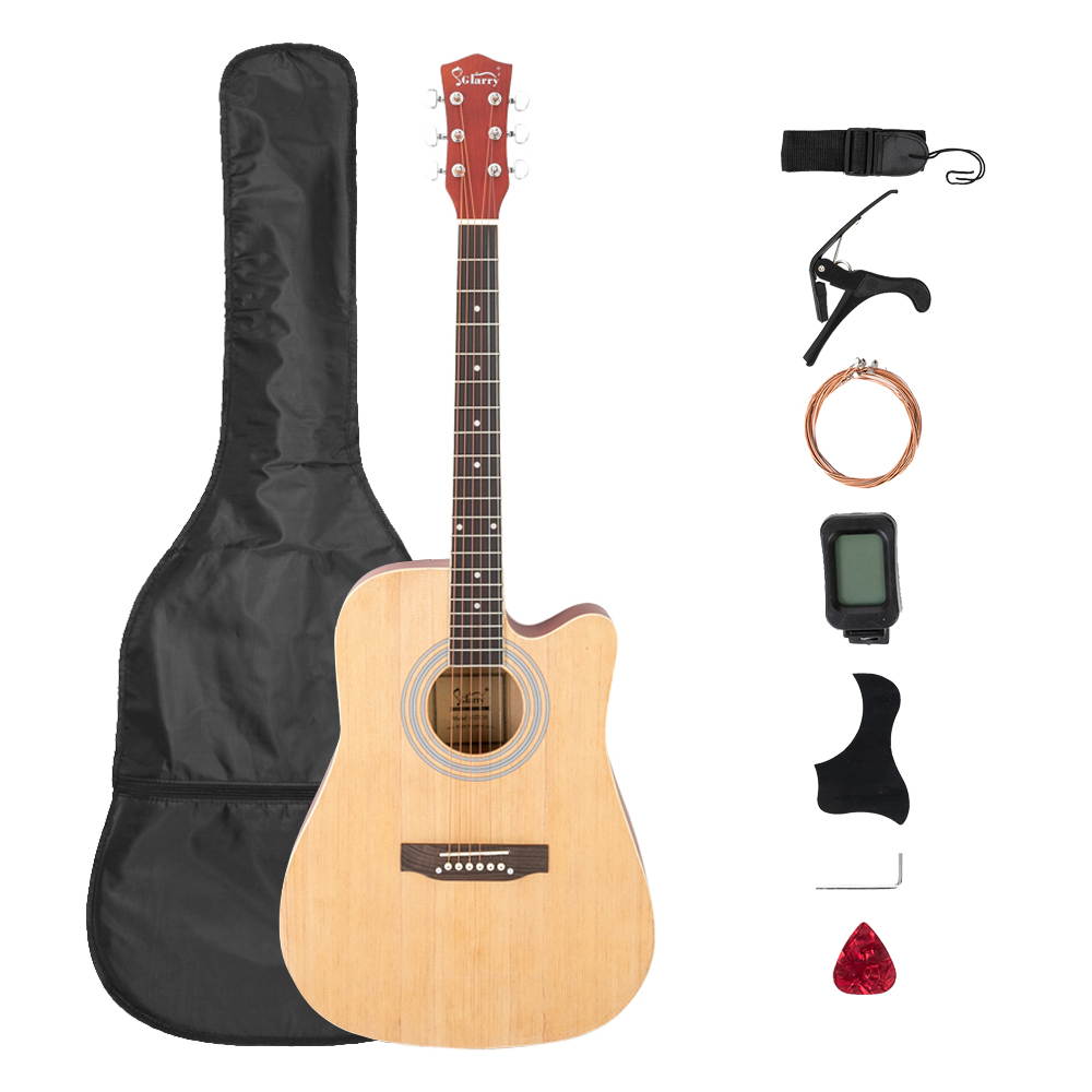 Glarry Gt509 41 Inch Spruce Panel Matte Edging EQ Folk Guitar Bag Shield Wrench Tuner Capo Shoulder Strap String Paddles Burlywood