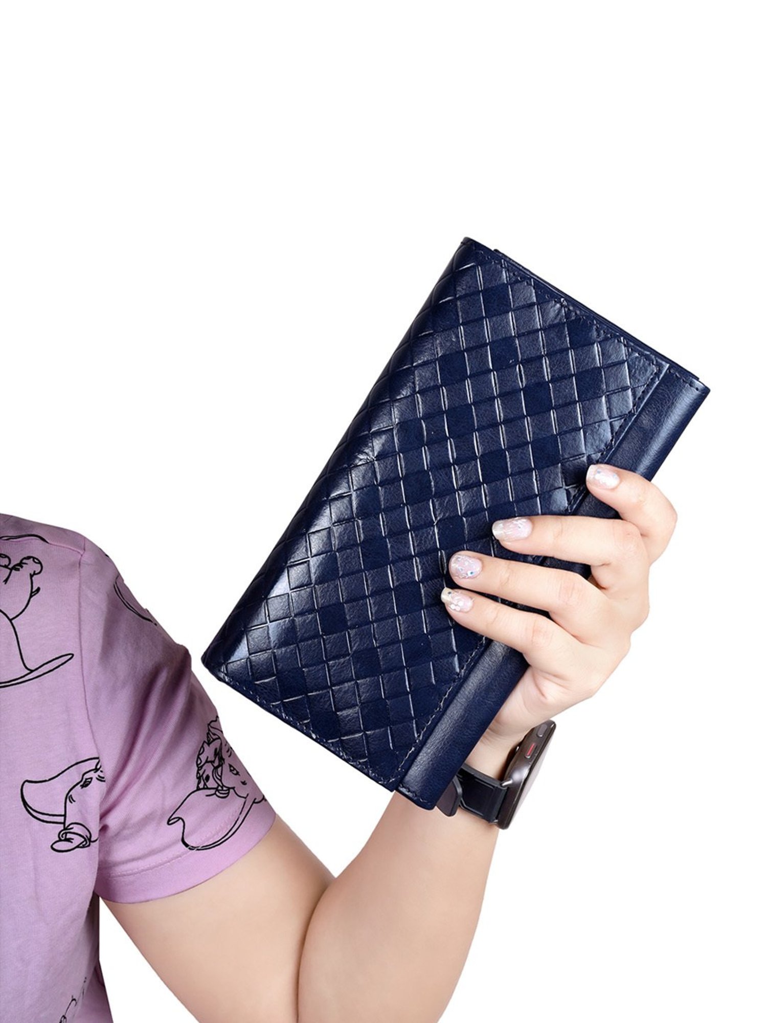 Abeeza Blue Textured Leather Large Clutch