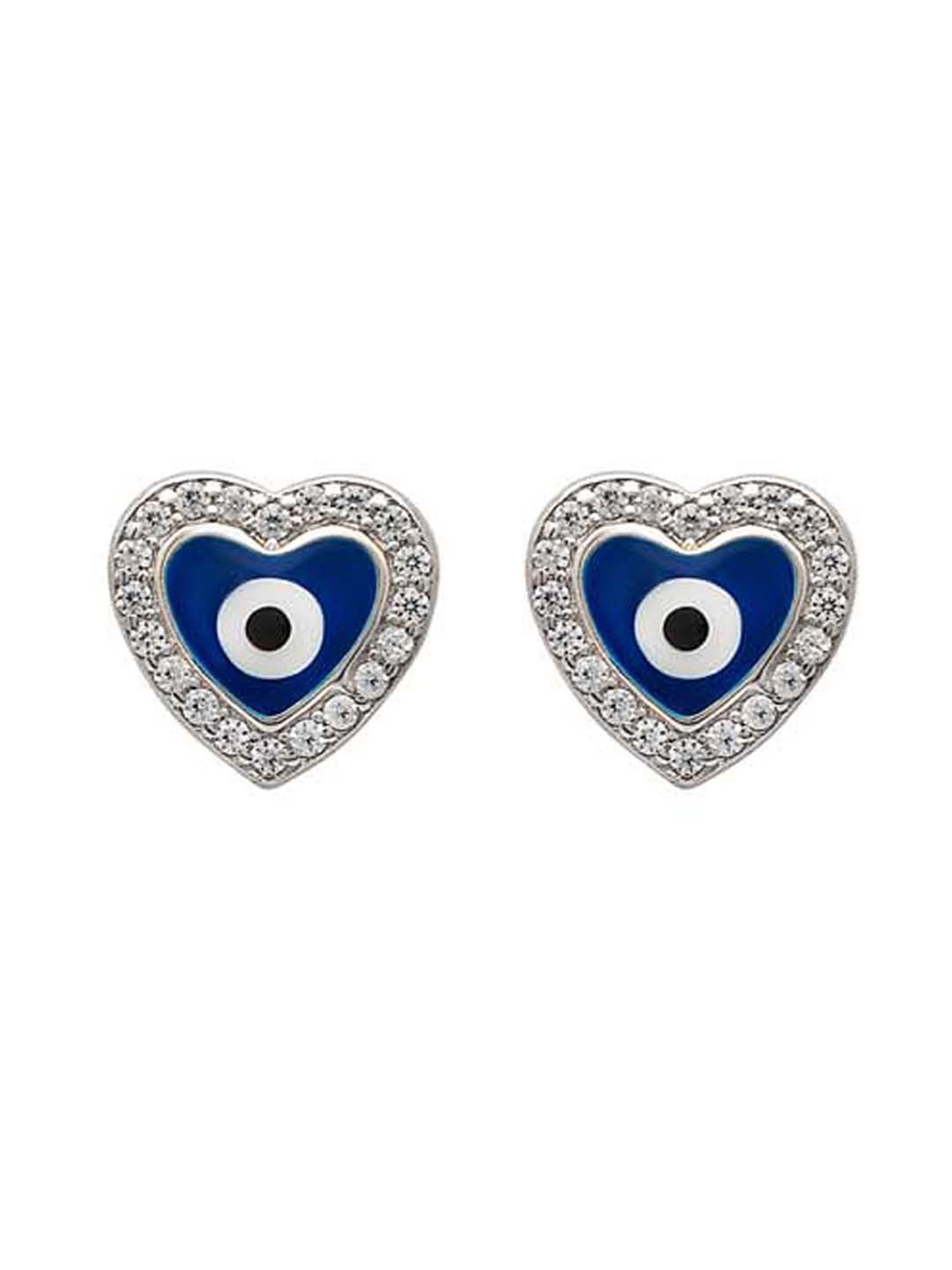 Silberry 925 Sterling Silver Blue Heart Evil Eye Stud Earrings for Women