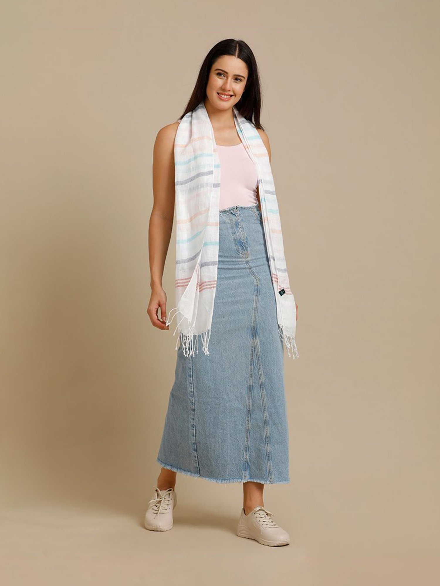 Linen Club Multicolor Striped Pure Linen Stole