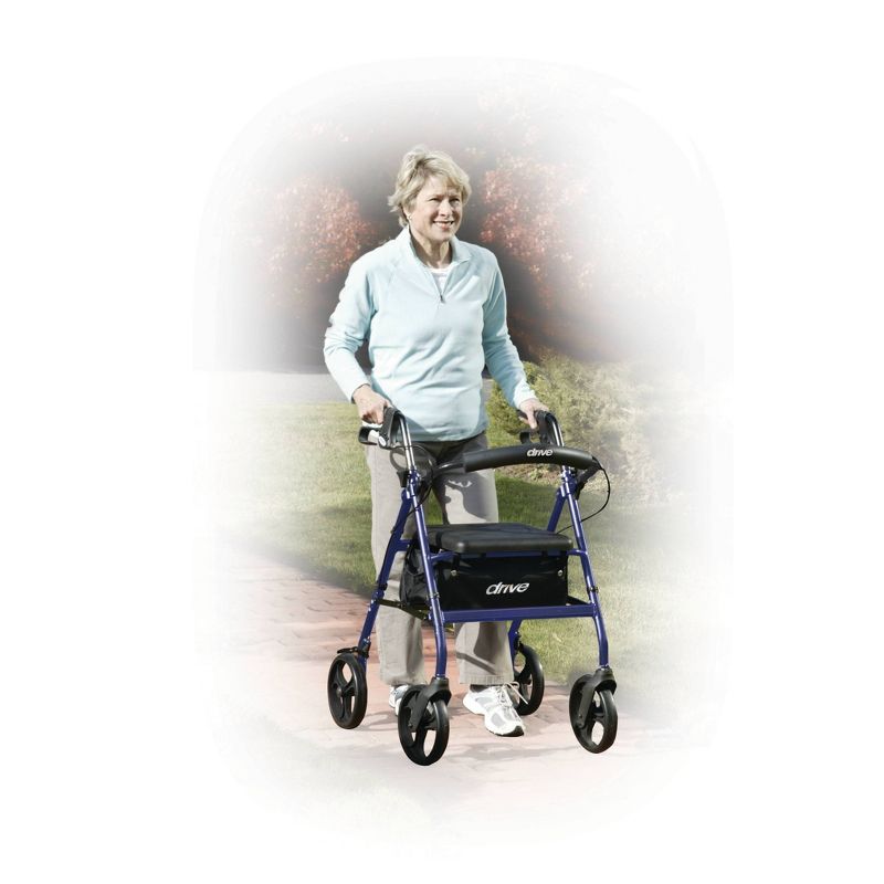 Drive Medical Walker Rollator with 6" Wheels, Fold Up Removable Back Support and Padded Seat, Blue