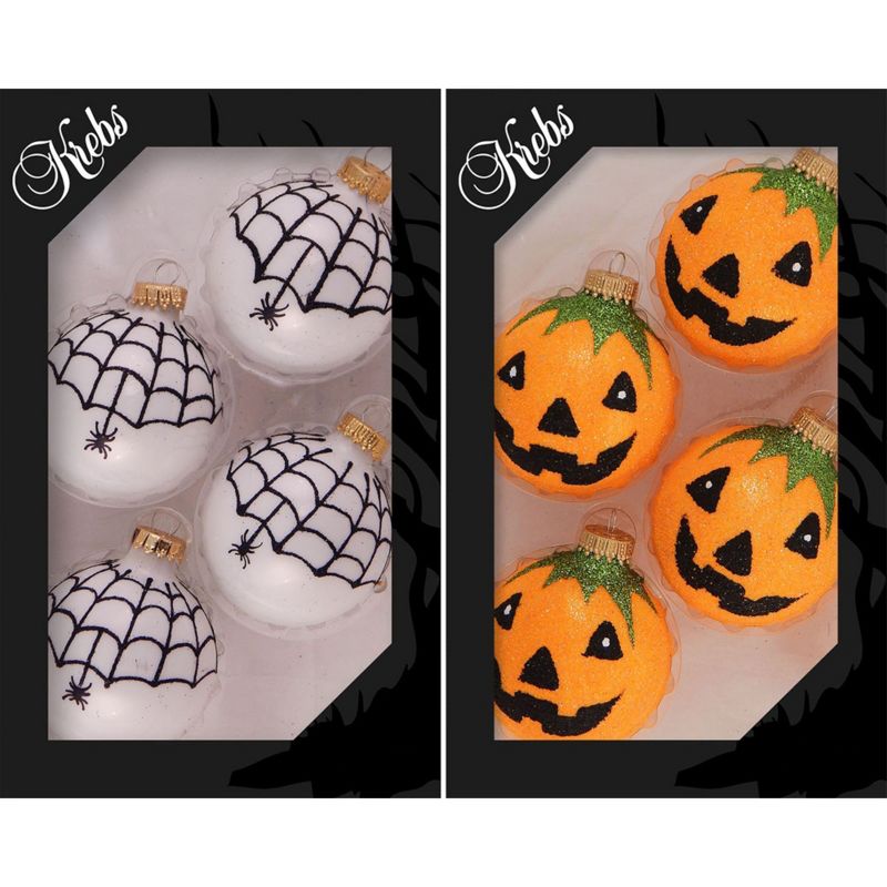 Christmas by Krebs 8ct White Spider Web and Jack O Lantern Halloween Ball Ornaments 2.5" (67mm)