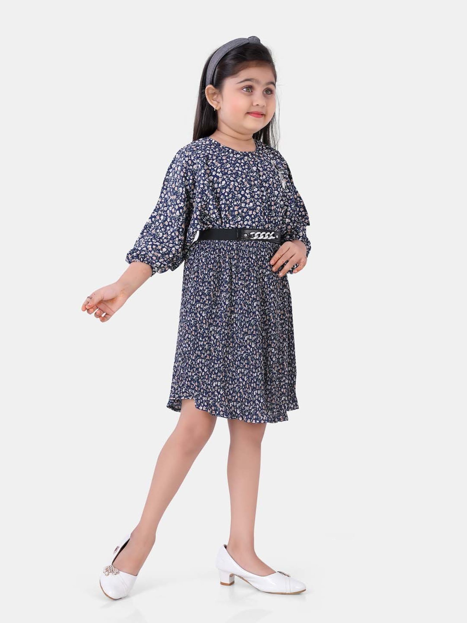poplins Kids Navy Cotton Floral Print Dress