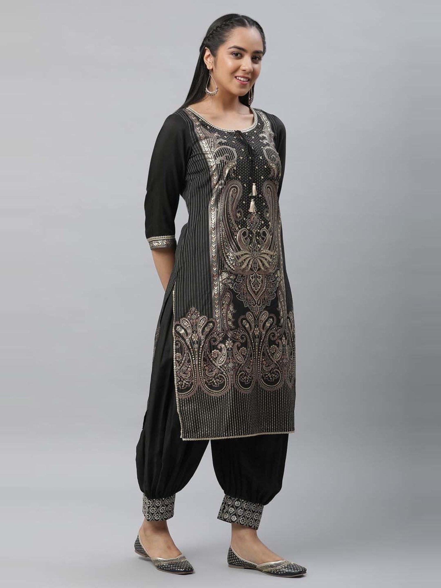 Aurelia Black Printed Kurta Salwar Set With Dupatta