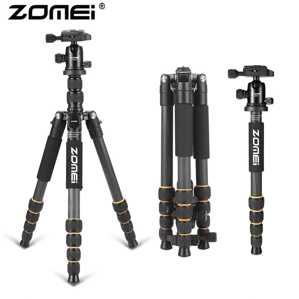 Q666C Professional travel portable carbon fiber tripod Monopod&Ball head for DSLR digital camera stand
