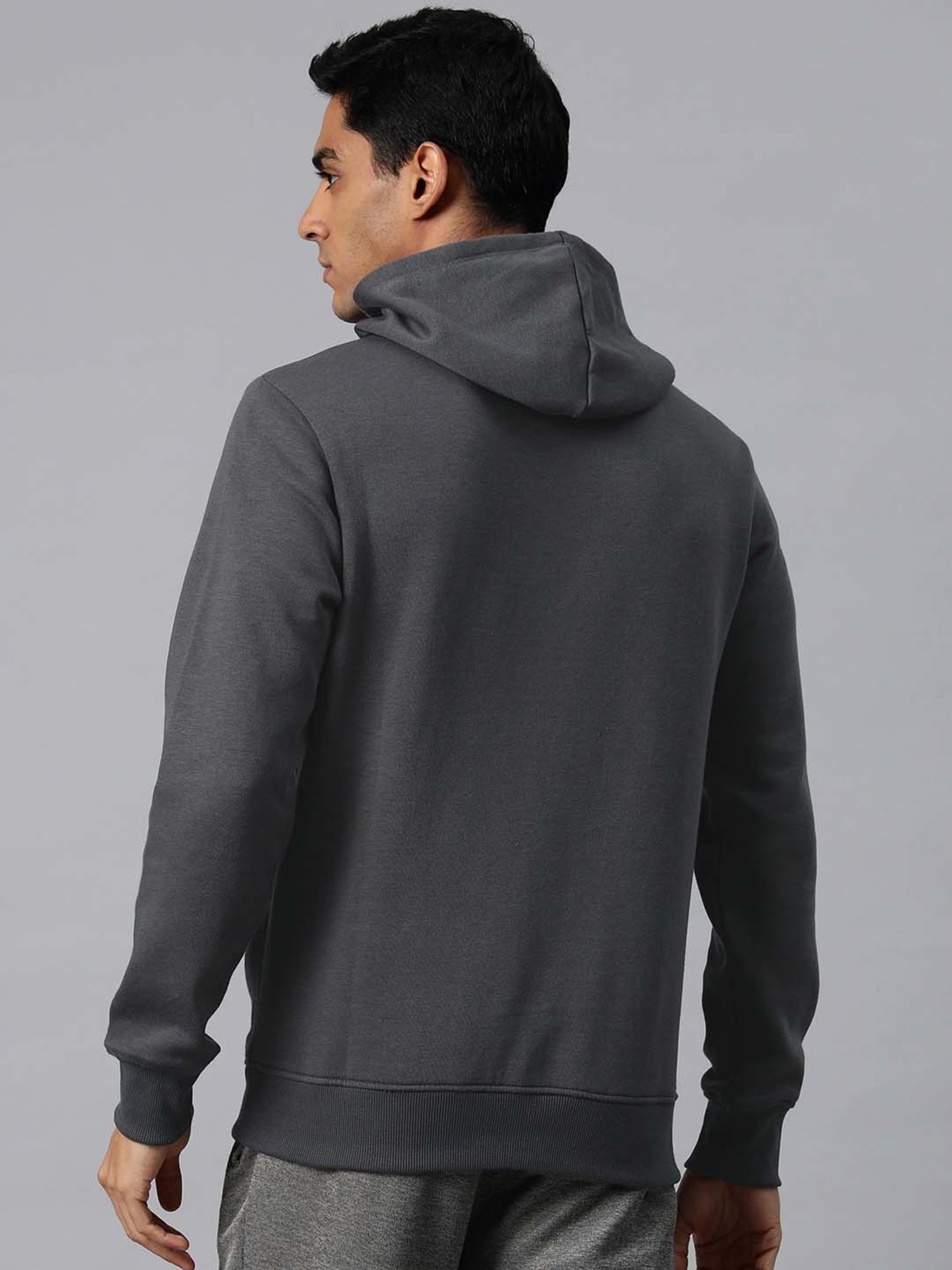 ALCIS Dark Grey Regular Fit Printed Hooded Sweatshirt