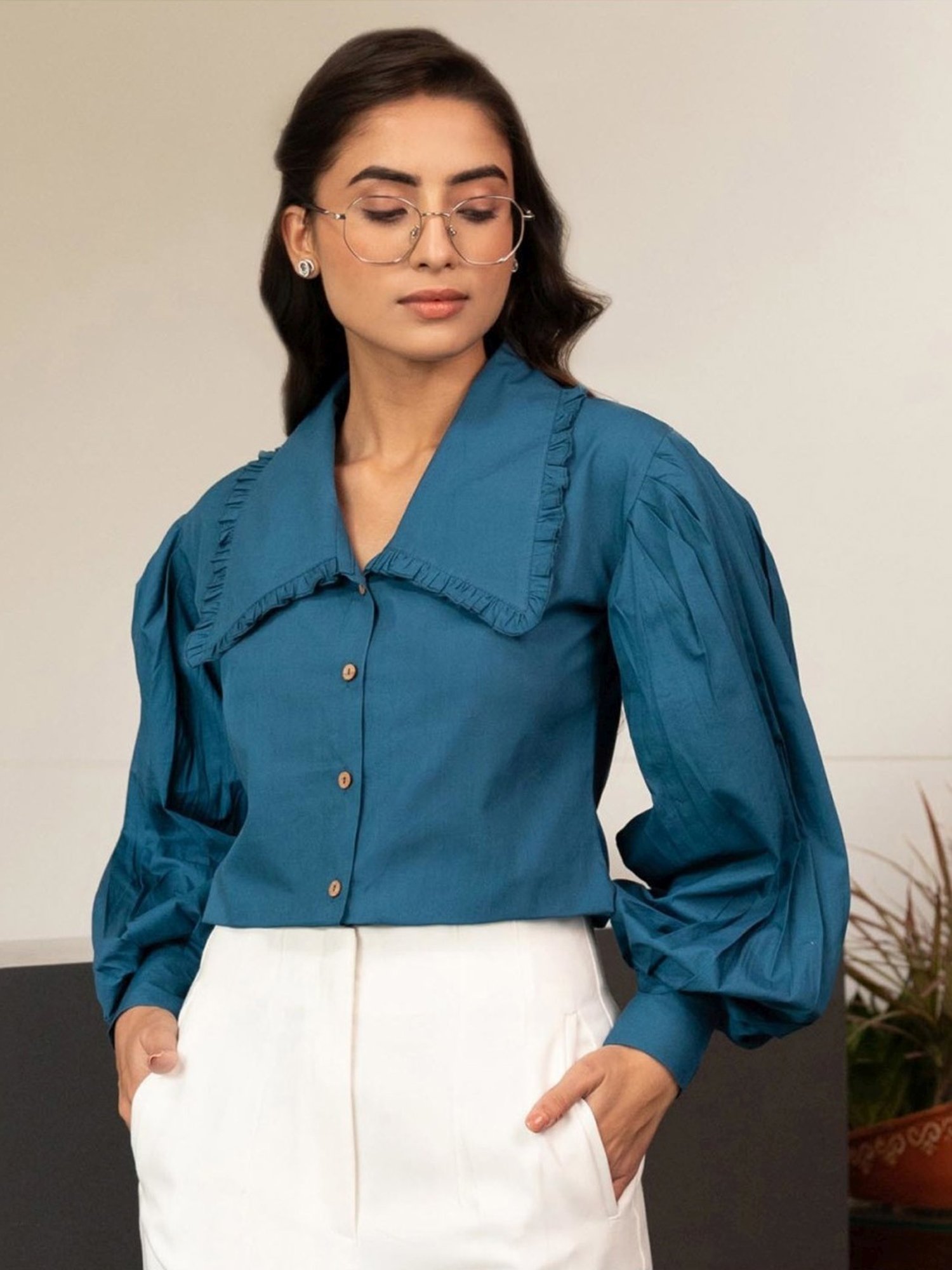 BInfinite Prussian Blue Baloon Sleeve Shirt